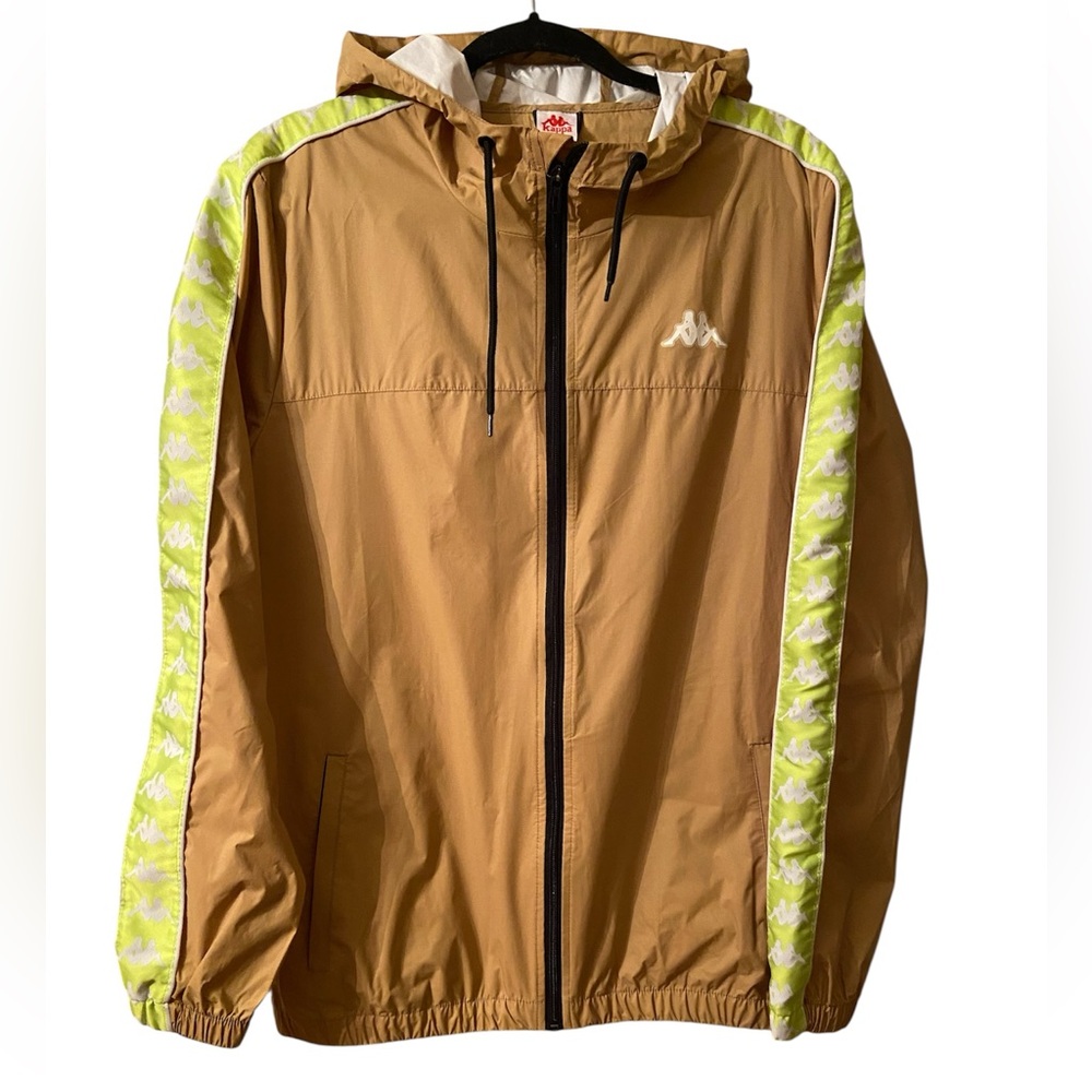 Kappa Men's hood Windbreaker with Yellow Highlights, logo down arms, size large
